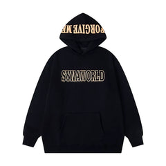 Syna World Hood Print Logo Oversized Fleece Hoodie (Black / Yellow)
