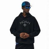 NOAH MARS Loose Thread Splice Hoodie Black Soul Cross American Casual
