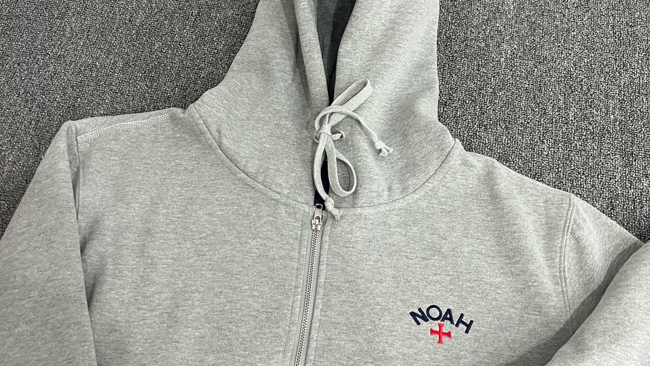 NOAH MARS Men Grey Zip Cardigan Hoodie Chest Cross Embroidery Logo