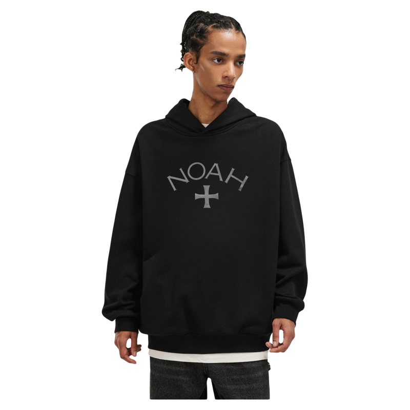 NOAH MARS Loose Thread Splice Hoodie Black Soul Cross American Casual