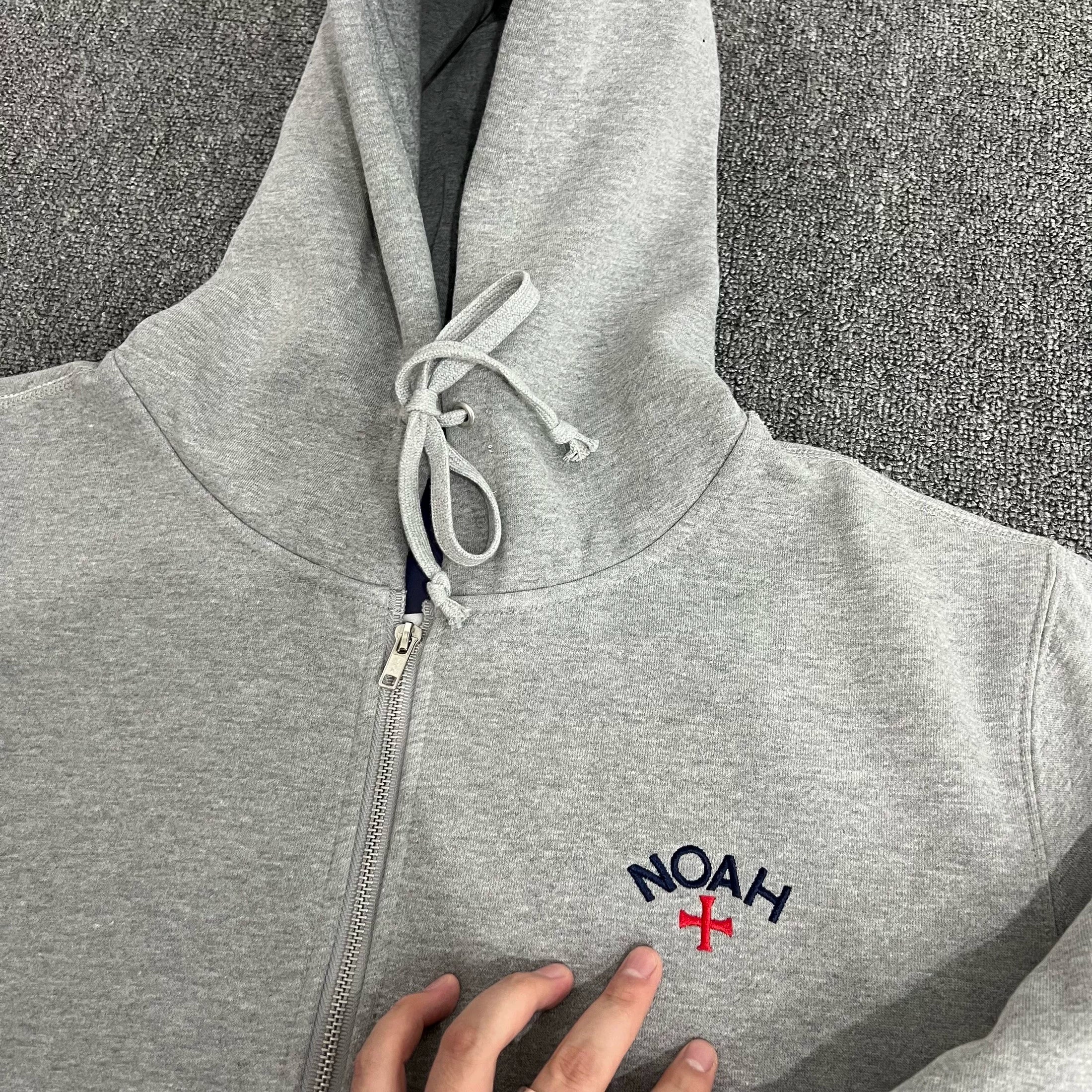 NOAH MARS Men Grey Zip Cardigan Hoodie Chest Cross Embroidery Logo