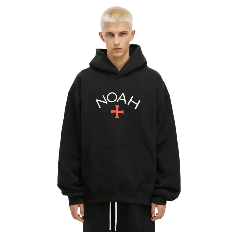 NOAH MARS Loose Thread Splice Hoodie Black Soul Cross American Casual