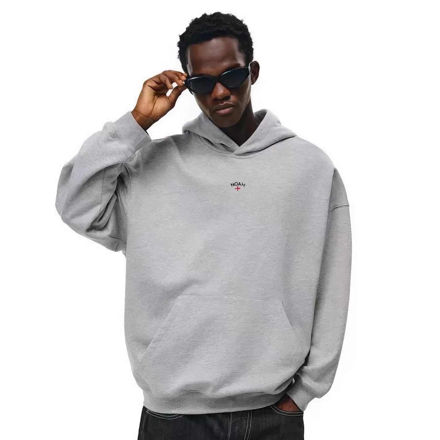 NOAH MARS Men Thread Splice Hoodie Chest Cross Embroidered Badge