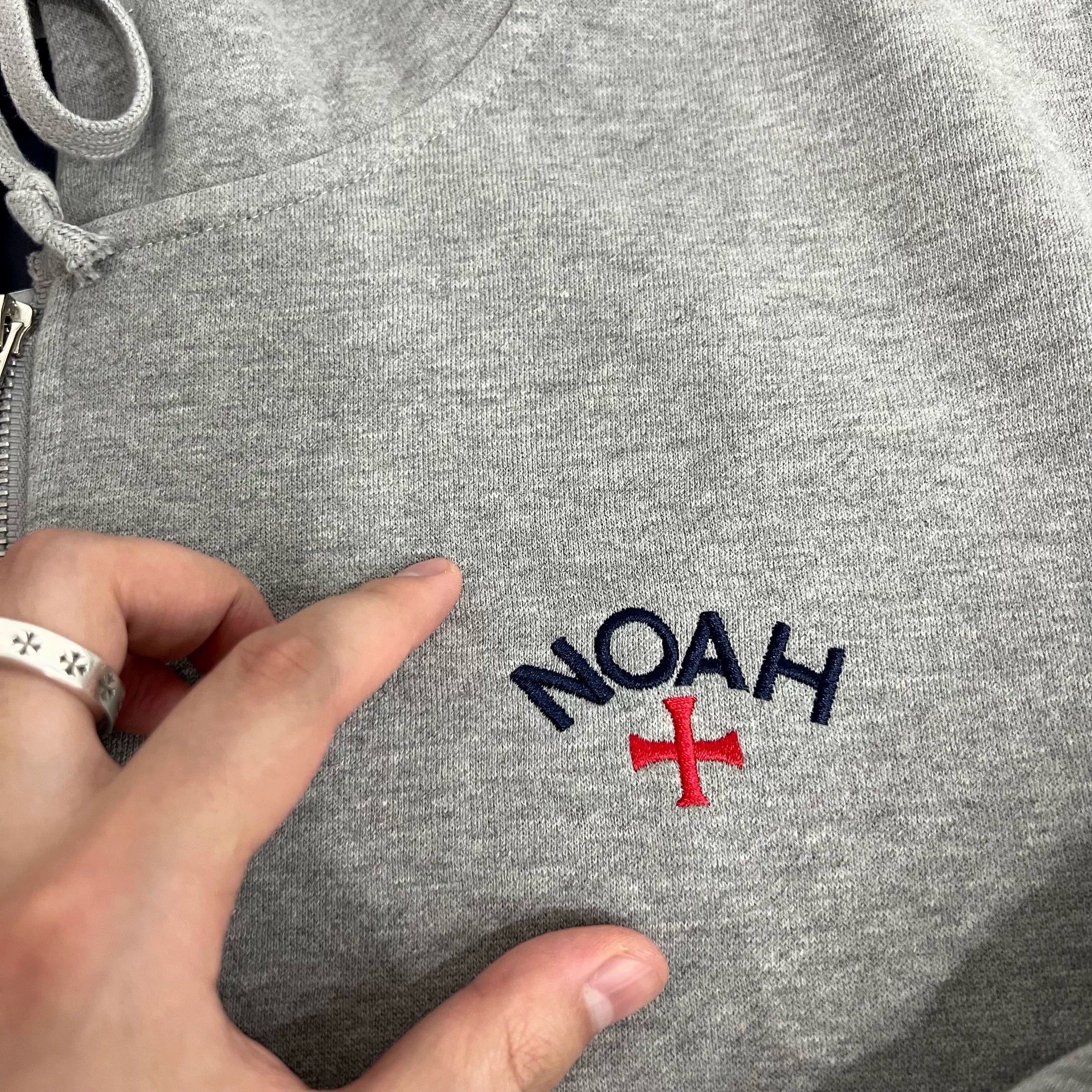NOAH MARS Grey Cross Embroidery Zip Hoodie Cardigan Autumn Winter