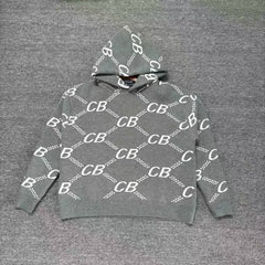 Cole Buxton Gray All-Over Italic CB Chain Hoodie