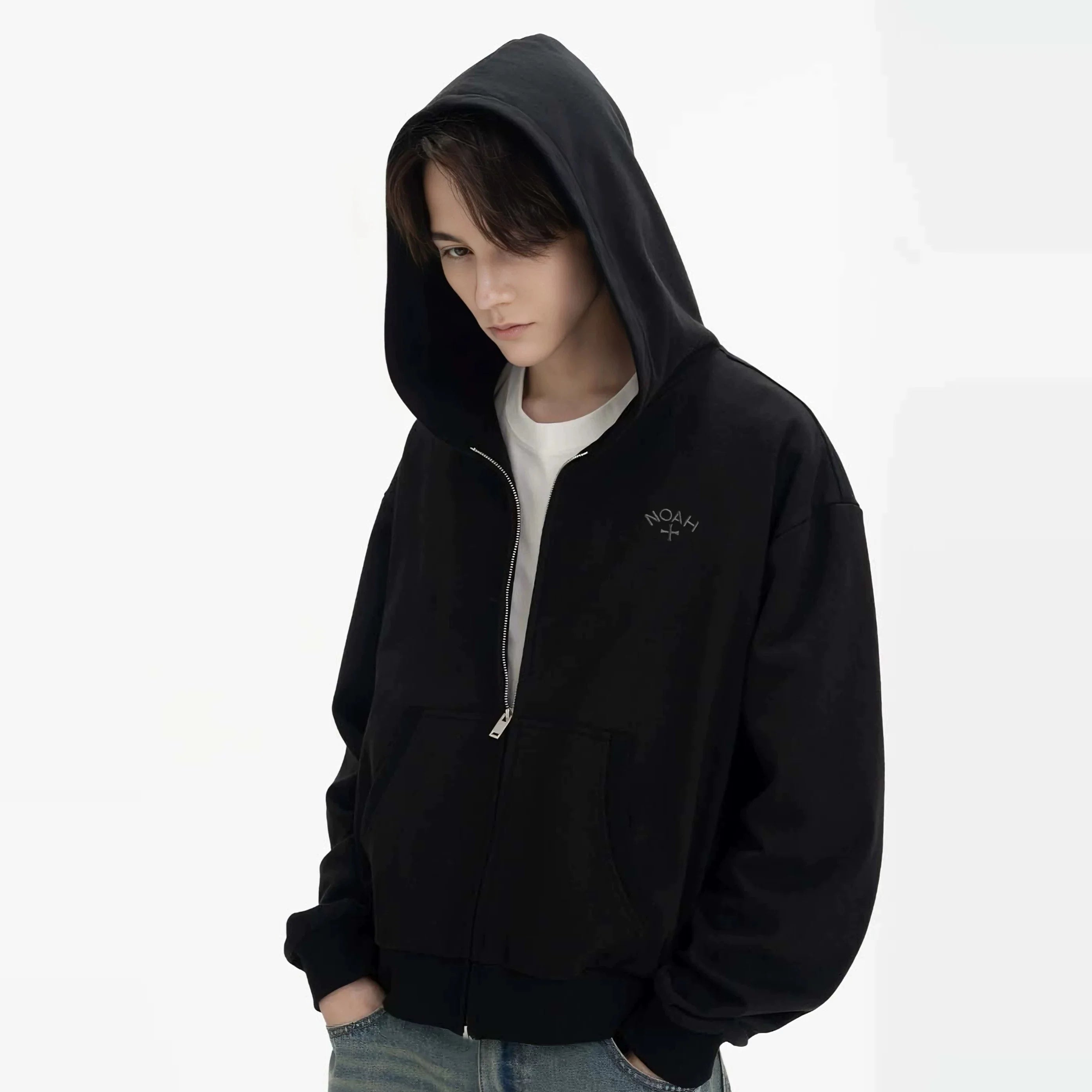 NOAH MARS Zip Hoodie Cardigan First Gen Black Soul Cross Embroidery Autumn Winter