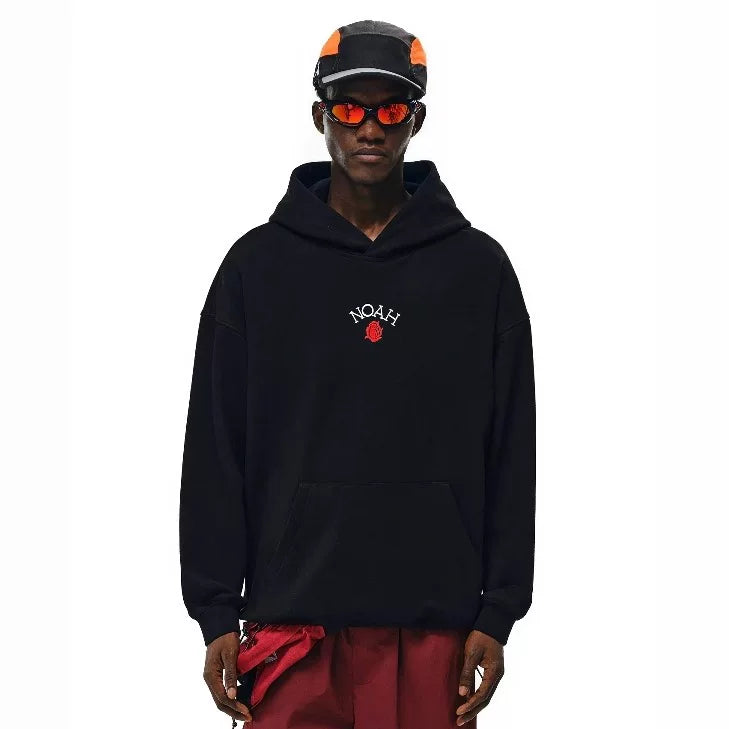 NOAH MARS Men Heavyweight Thread Splice Hoodie Tiny Rose Embroidery