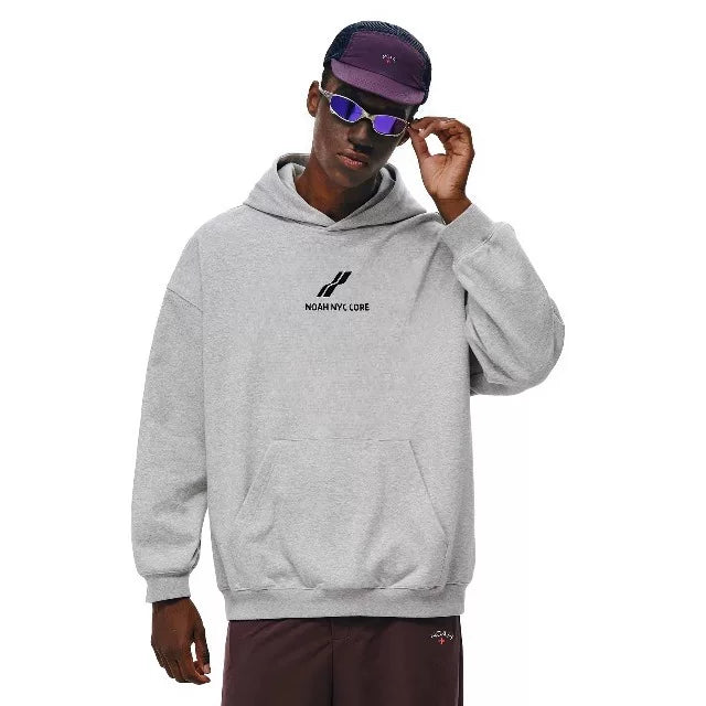 NOAH MARS Two Bar Wave Print Heavy Thread Splicing Hooded Sweatshirt