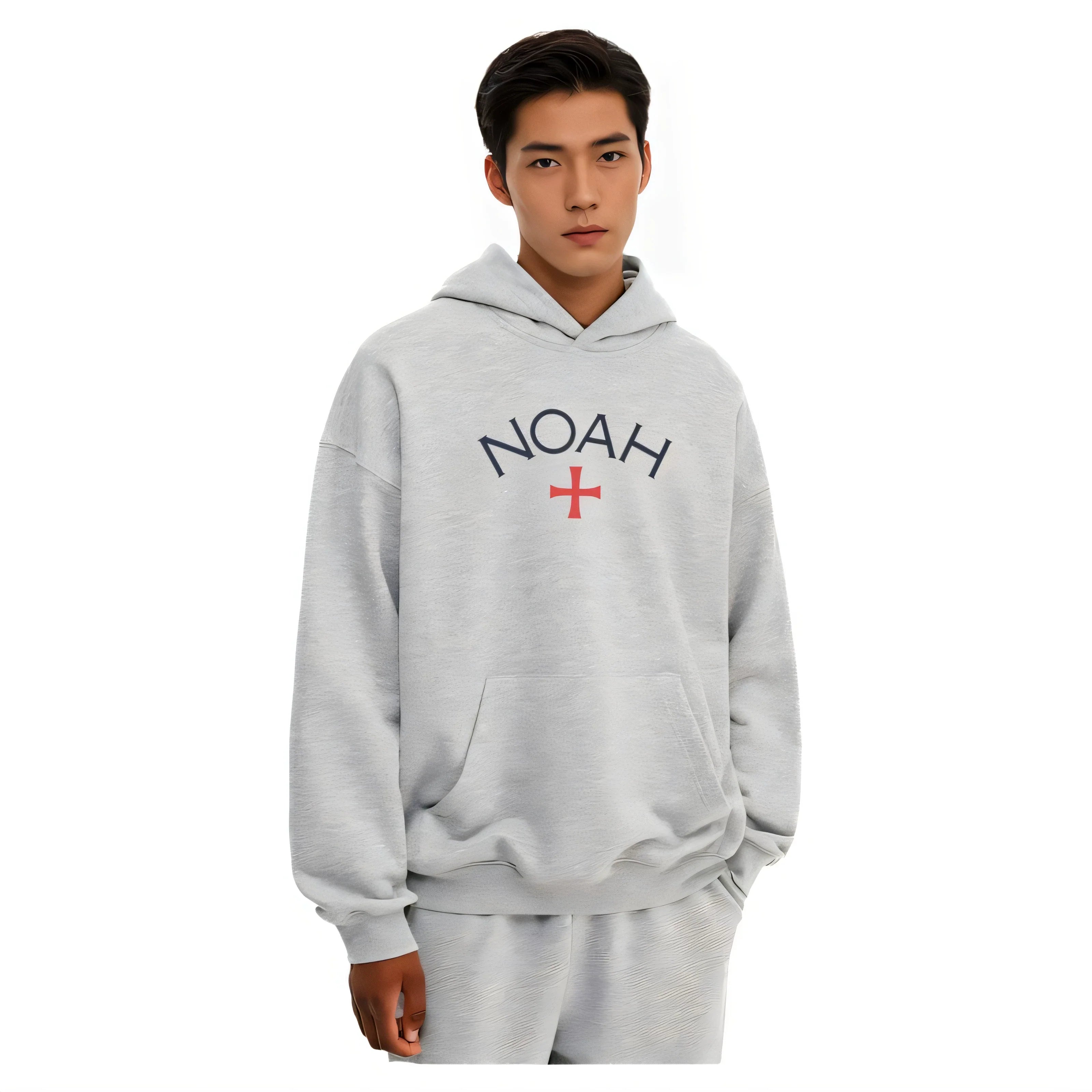 NOAH MARS Grey First Gen Cross Hoodie Men American Casual Loose