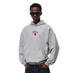 NOAH MARS Men Loose Thread Splice Hoodie Tiny Rose Embroidery American Style